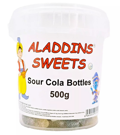 500g Sour Cola Bottles Jellies, Halal Aladdins Sweets Tub