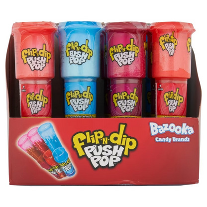 12 x 25g Flip n Dip Push Pops - Lollipops - Cola, Strawberry & Raspberry Flavour Sherbet