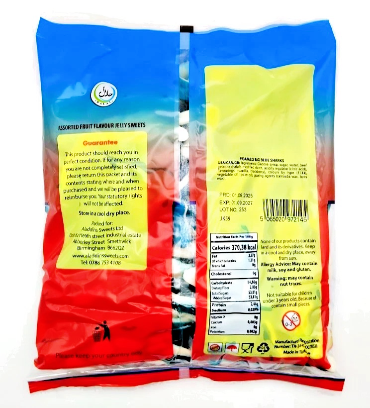 1kg Large Blue Jelly Sharks Bag - Halal |Aladdins Sweets