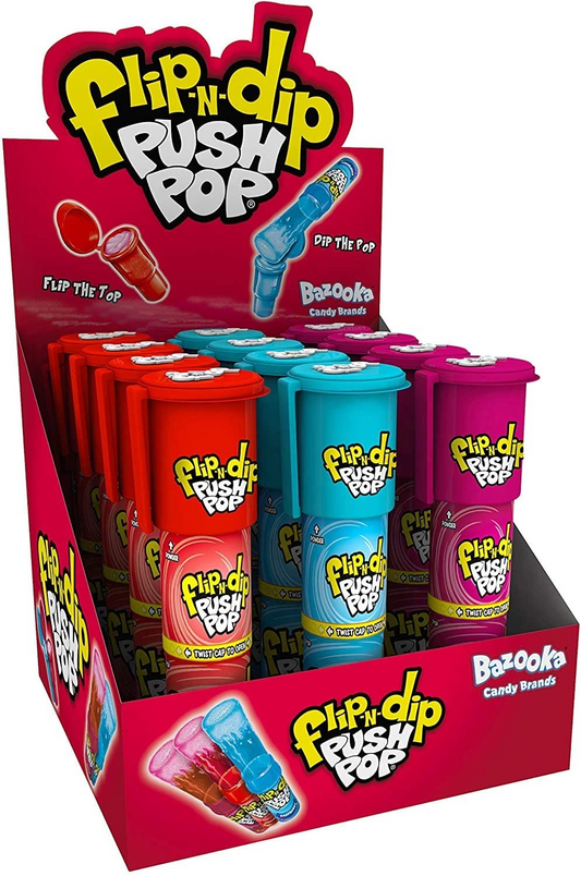 12 x 25g Flip n Dip Push Pops - Lollipops - Cola, Strawberry & Raspberry Flavour Sherbet