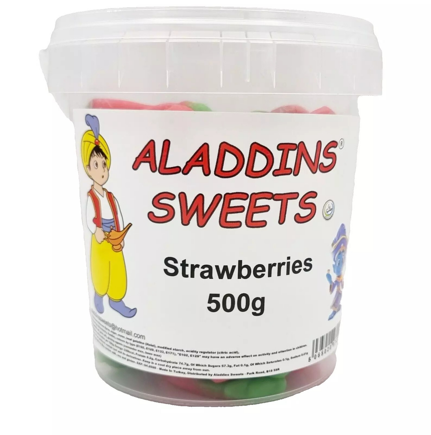 500g Strawberries Jellies, Halal Aladdins Sweets Tub