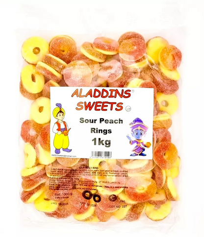 1kg Sour Peach Rings Aladdins Sweets Halal Jelly Bulk Buy party