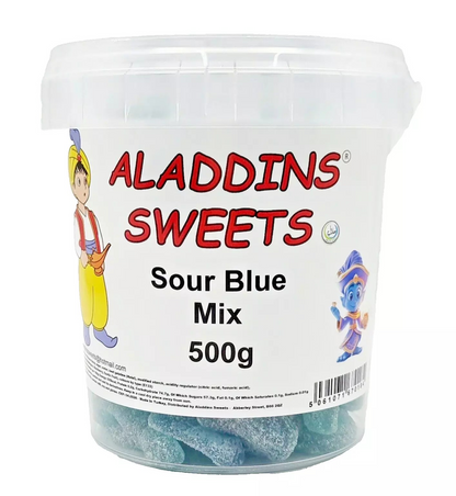 500g Sour Blue Mix Jellies, Halal Aladdins Sweets Tub