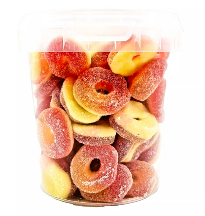 500g Sour Peach Rings Jellies, Halal Aladdins Sweets Tub