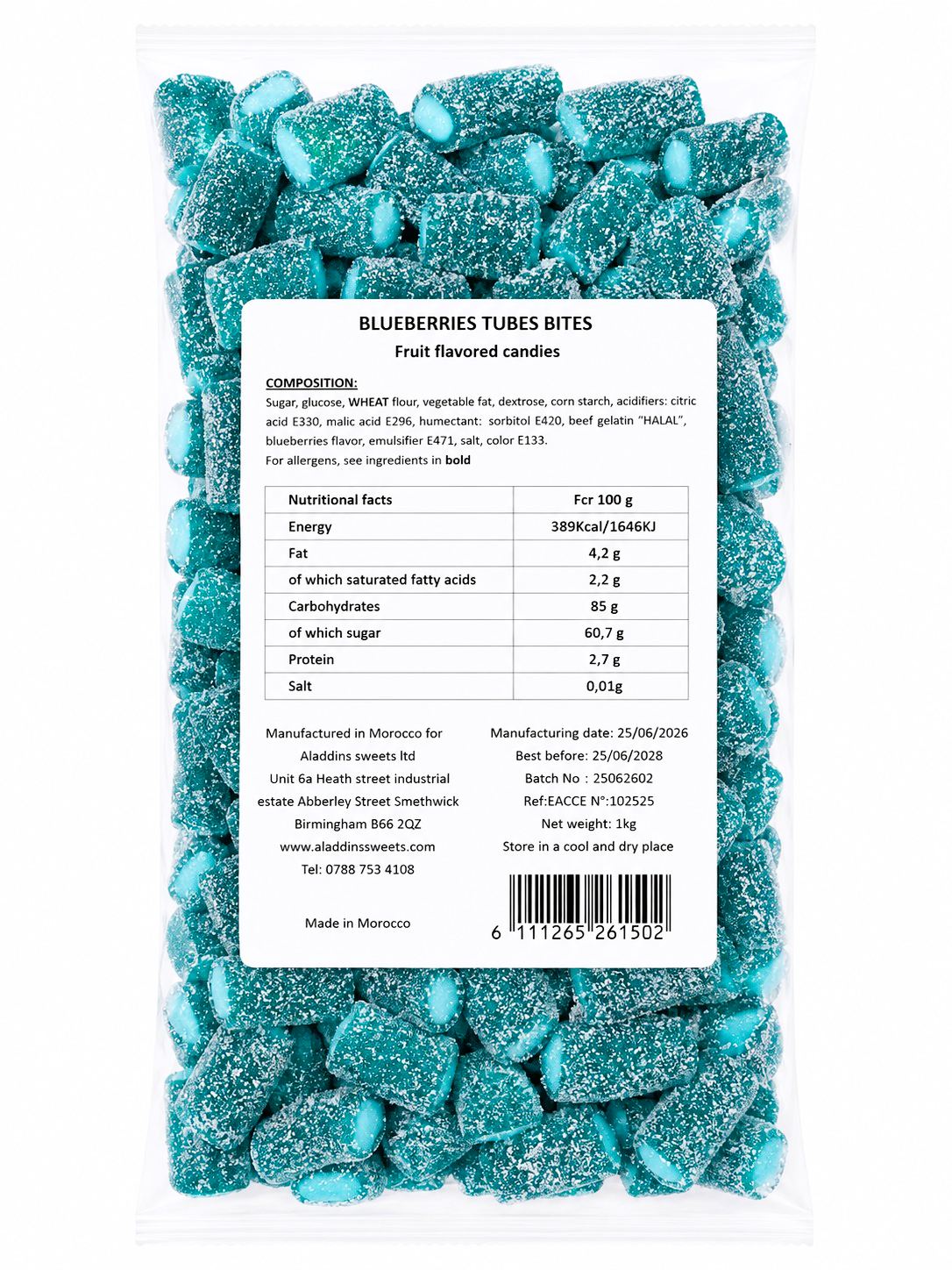 500g & 1kg Sour Blueberries Liquorice Pencil Tube Bites - Retro Halal Sweets - Kids Party Cones Gifts