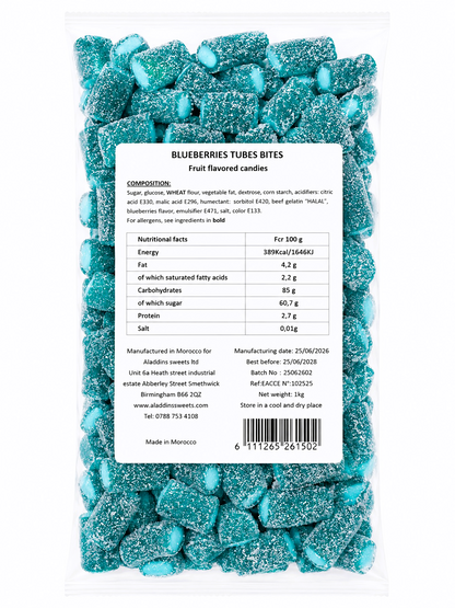 500g & 1kg Sour Blueberries Liquorice Pencil Tube Bites - Retro Halal Sweets - Kids Party Cones Gifts