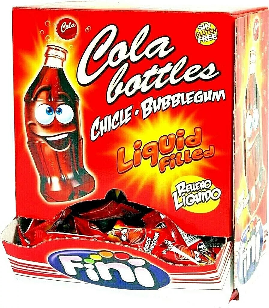 FINI COLA BOTTLES BUBBLEGUM LIQUID CENTRE GUM 200 PIECES