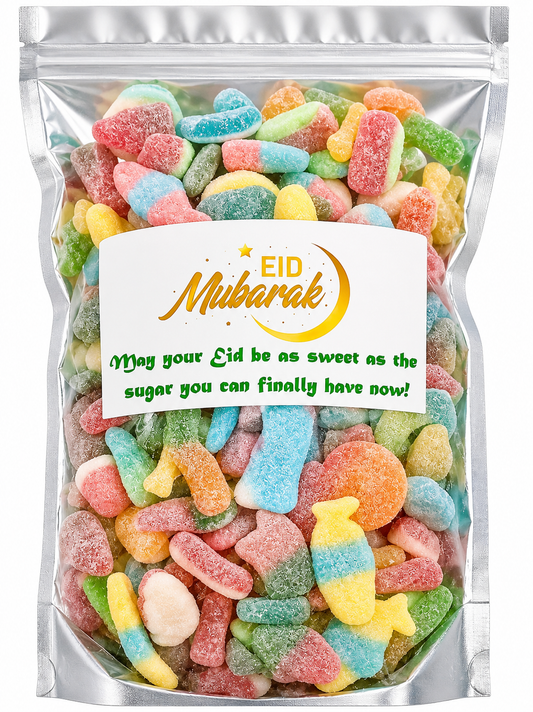 Eid Mubarak 1kg Halal Pick & Mix Retro Sour Fizzy Jelly Sweets – Festive Gift Pouch for Ramadan & Eid
