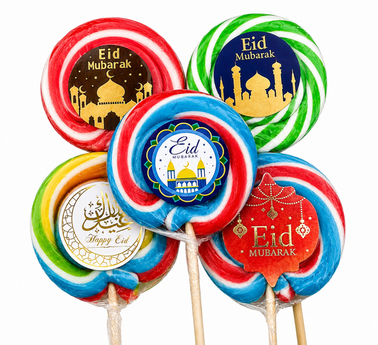 Eid Mubarak Fruity Lollipops Pack of 25 x 30g – Halal Vegan Party Bag & Gift Sweets