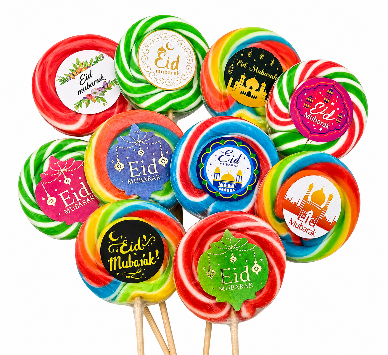 Eid Mubarak Fruity Lollipops Pack of 50 x 30g – Halal Vegan Party Bag & Gift Sweets