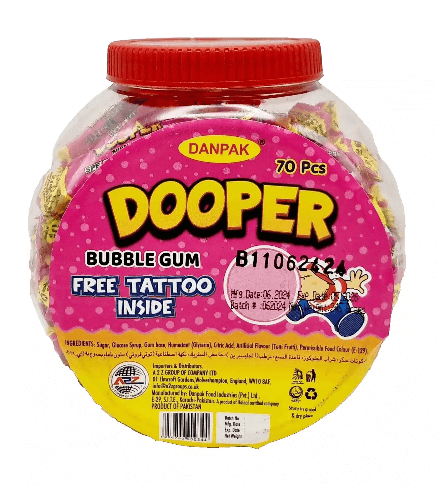 HALAL DOOPER BUBBLE GUM WITH TATTOO 70 PIECES DANPAK