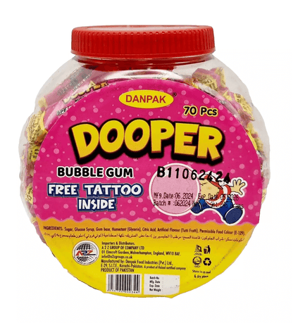 HALAL DOOPER BUBBLE GUM WITH TATTOO 70 PIECES DANPAK