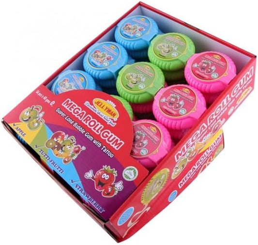 Pack of 36 Mega Roll Bubble Gum tape with Tattoos Jellyman