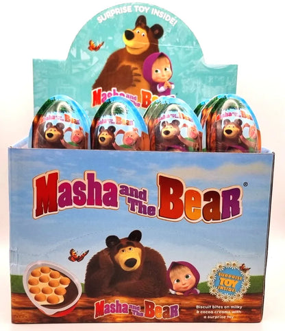 PACK OF 24 MASHA & THE BEAR SURPRISE CHOCOLATE EGGS WITH SURPRISE TOY