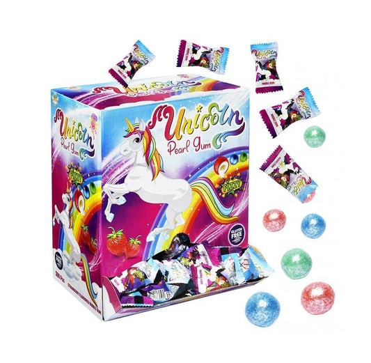 PACK OF 200 UNICORN PEARL BUBBLE GUM LIQUID CENTRE GUM