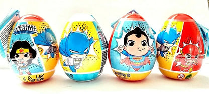 PACK OF 18 SURPRISE EGGS DC SUPER FRIENDS BATMAN SUPERMAN WONDER WOMAN FLASH CANDIES TOYS