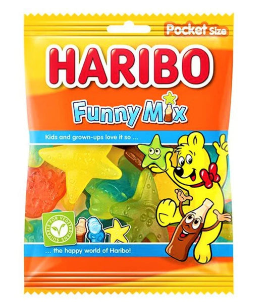 Haribo Funny Mix Gummy Jelly Sweets 75g bags Vegetarian (Halal suitable) Kids Party Bags