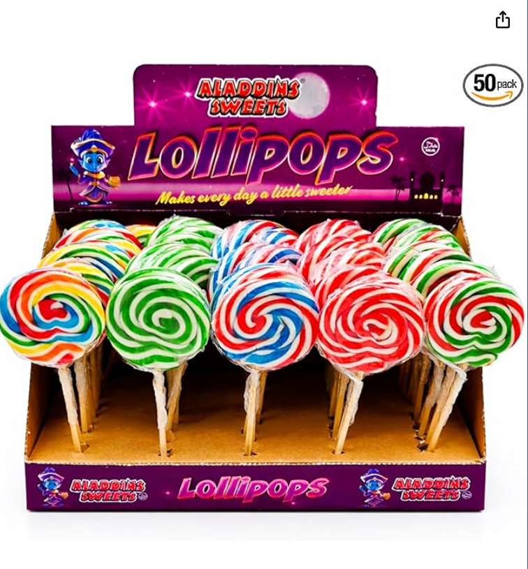 Pack of 50 Halal RonRon Lollipops Rainbow Swirly Lollies