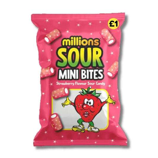 Pack of 12 Halal Millions Sour Mini Bites Strawberry Flavour