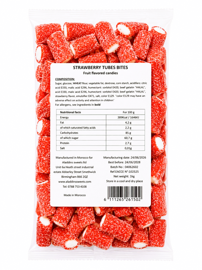 500g & 1kg Sour Strawberry Liquorice Pencil Tube Bites - Retro Halal Sweets - Kids Party Cones Gifts