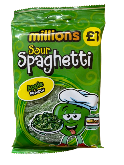 PACK OF 12 HALAL MILLIONS SOUR SPAGHETTI APPLE FLAVOUR