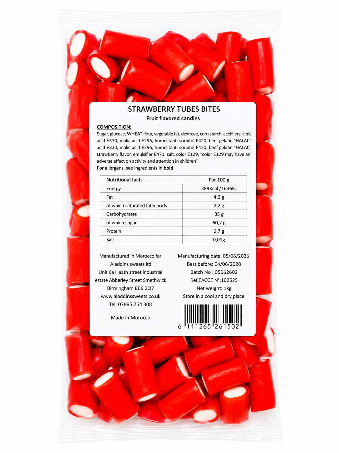 500g & 1kg Strawberry Liquorice Pencil Tube Bites - Retro Halal Sweets - Kids Party Cones Gifts