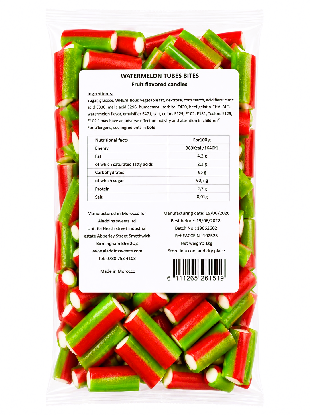 500g & 1kg Watermelon Liquorice Pencil Tube Bites - Retro Halal Sweets - Kids Party Cones Gifts