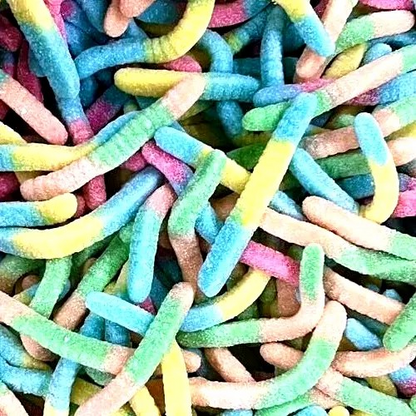 500g Sour Neon Worms Jellies, Halal Aladdins Sweets Tub