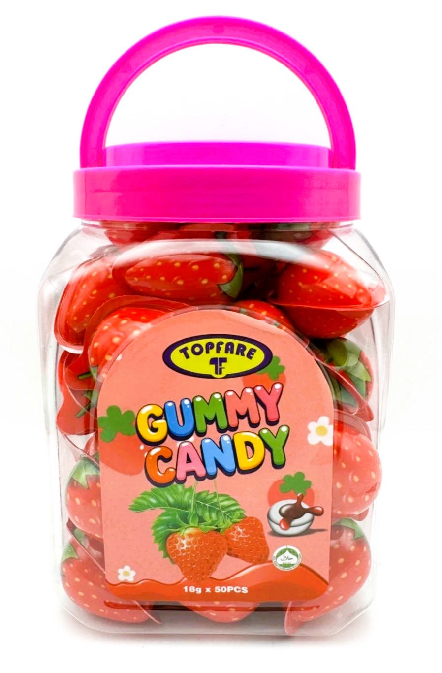 Strawberry Gummy Juicy Filled Sweets 50 x 18g Jar Halal Kids Party Bags Fillers