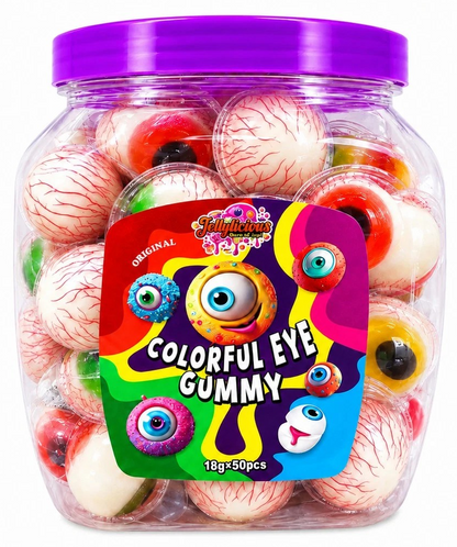 Eyeballs Gummy Juicy Strawberry Filled Sweets 50 x 18g Jar Halal Kids Party Bags Fillers Halloween