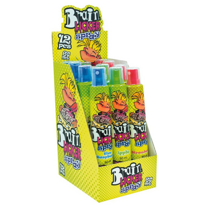 Pack of 12 Brain Licker Sour Spray - Apple, Blue Raspberry & Strawberry