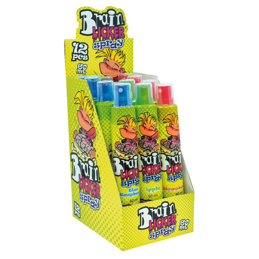 Pack of 12 Brain Licker Sour Spray - Apple, Blue Raspberry & Strawberry