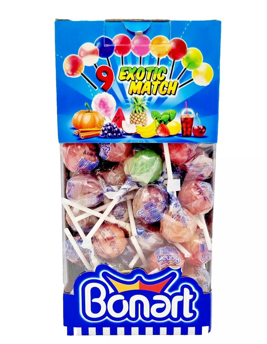 Pack of 72 Halal Bonart Lollipops Assorted Fruity Exotic Flavours 