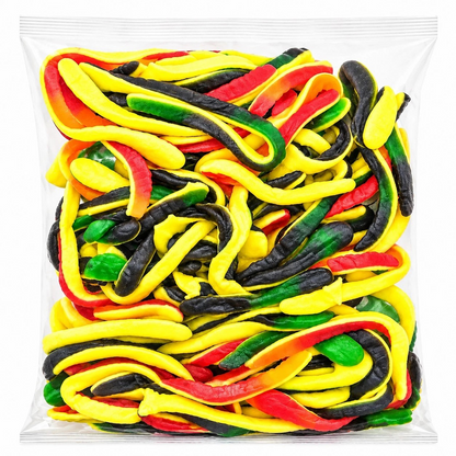 500g Jelly Yellow Bellied Anaconda Snakes Jellies - Halal Jelly - Aladdins Sweets Tubs