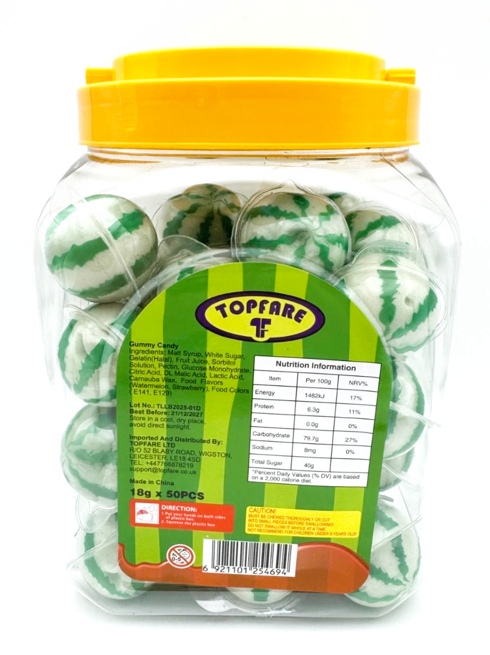 Watermelon Gummy Juicy Filled Sweets 50 x 18g Jar Halal Kids Party Bags Fillers