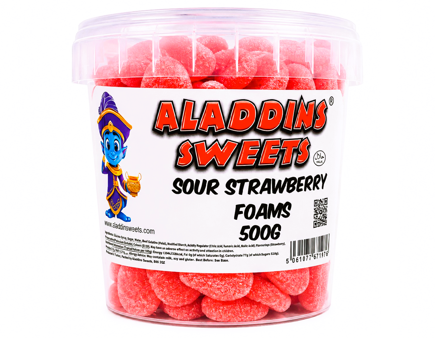 500g - 1kg Sour Strawberry Foams - Halal - Aladdins Sweets - Retro Pick n Mix Jellies