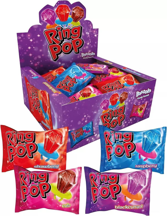 24 x 10g Bazooka Ring Pop - Hard Candy Rings - 10g Retro Diamond Lollipops - Assorted Flavours