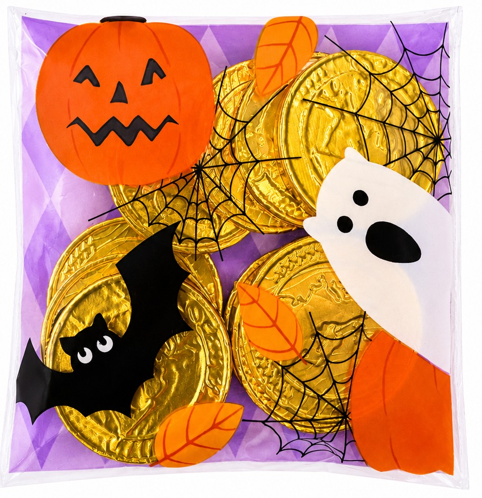 Halloween Pre-Filled Sweets - Large Milk Chocolate Coins 55g Bags - Spooky Trick or Treat - Party Bag Gifts