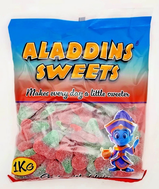 1kg Sour Twin Cherries Halal Jellies Aladdins Sweets Jelly Bag