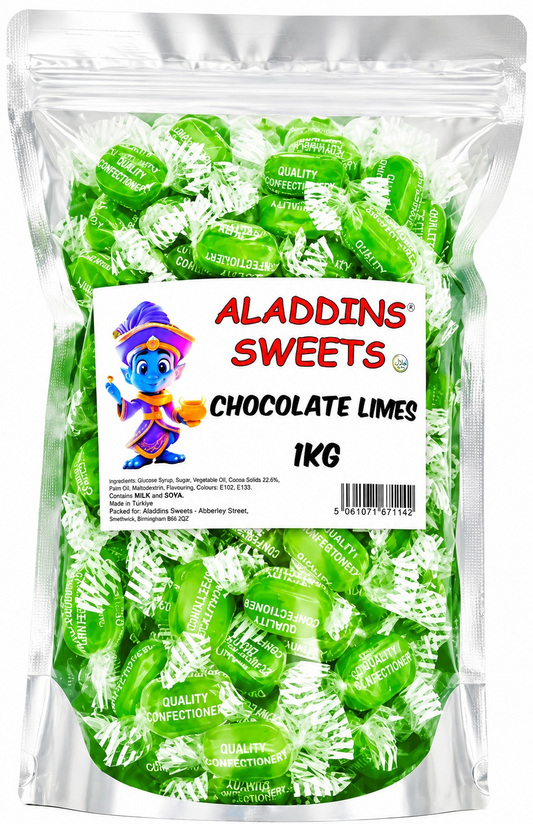 Chocolate Limes - Chocolate Filled Centre Boiled Sweets - Pick N Mix 1kg 3kg 500g Tub Candy - Choc Limes - Aladdins Sweets Bulk Buy