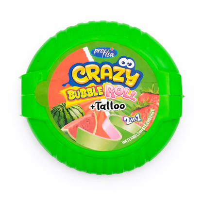 12 x 30g Bubble Gum Roll with Tattoo - Crazy 2 in 1 - Watermelon & Strawberry Party Bags