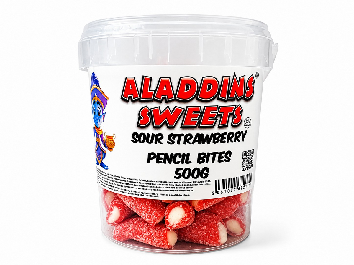 500g & 1kg Sour Strawberry Liquorice Pencil Tube Bites - Retro Halal Sweets - Kids Party Cones Gifts