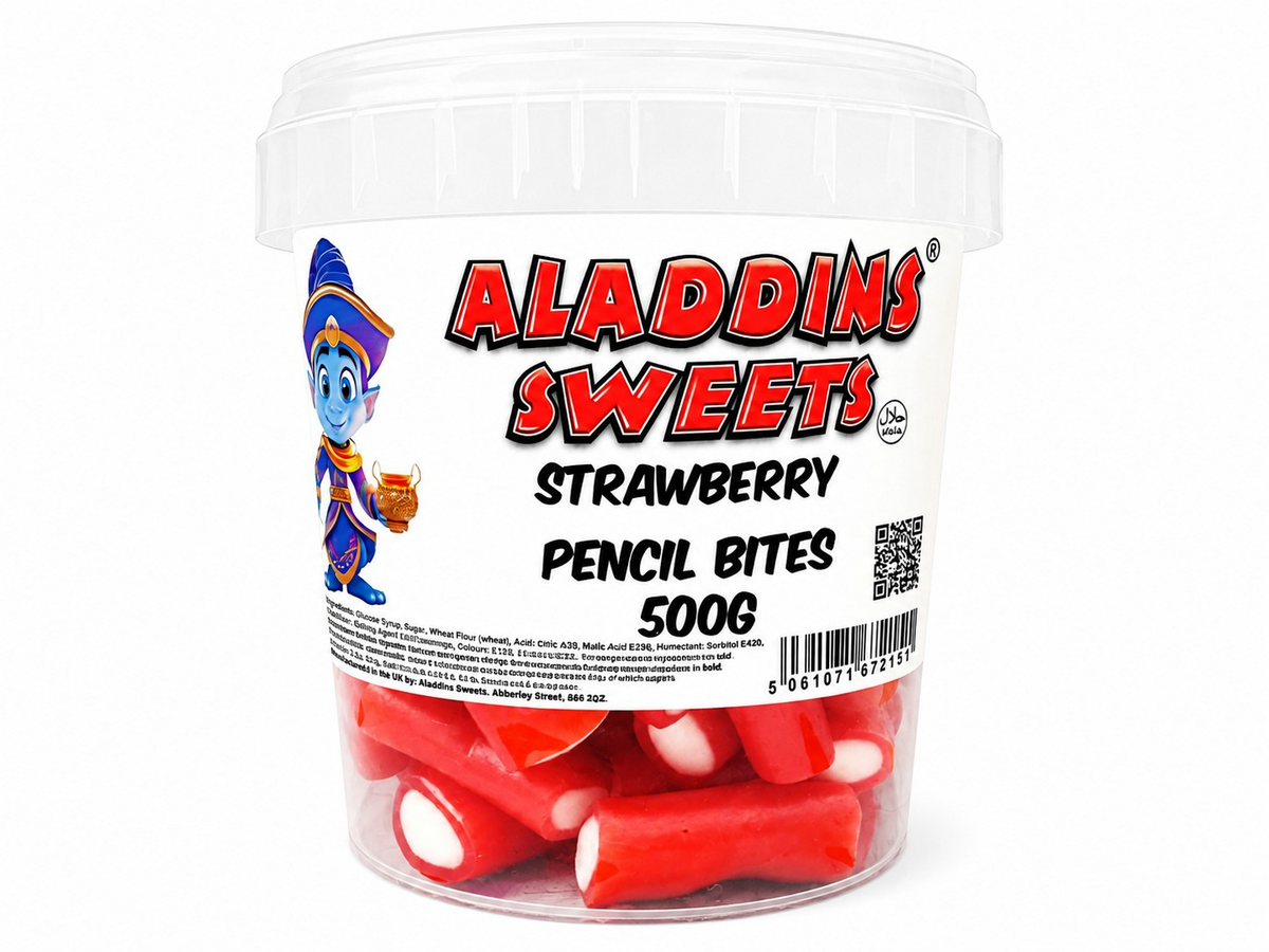 500g & 1kg Strawberry Liquorice Pencil Tube Bites - Retro Halal Sweets - Kids Party Cones Gifts