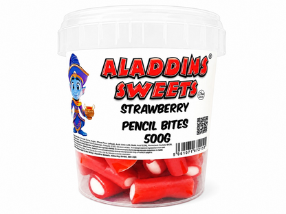 500g & 1kg Strawberry Liquorice Pencil Tube Bites - Retro Halal Sweets - Kids Party Cones Gifts