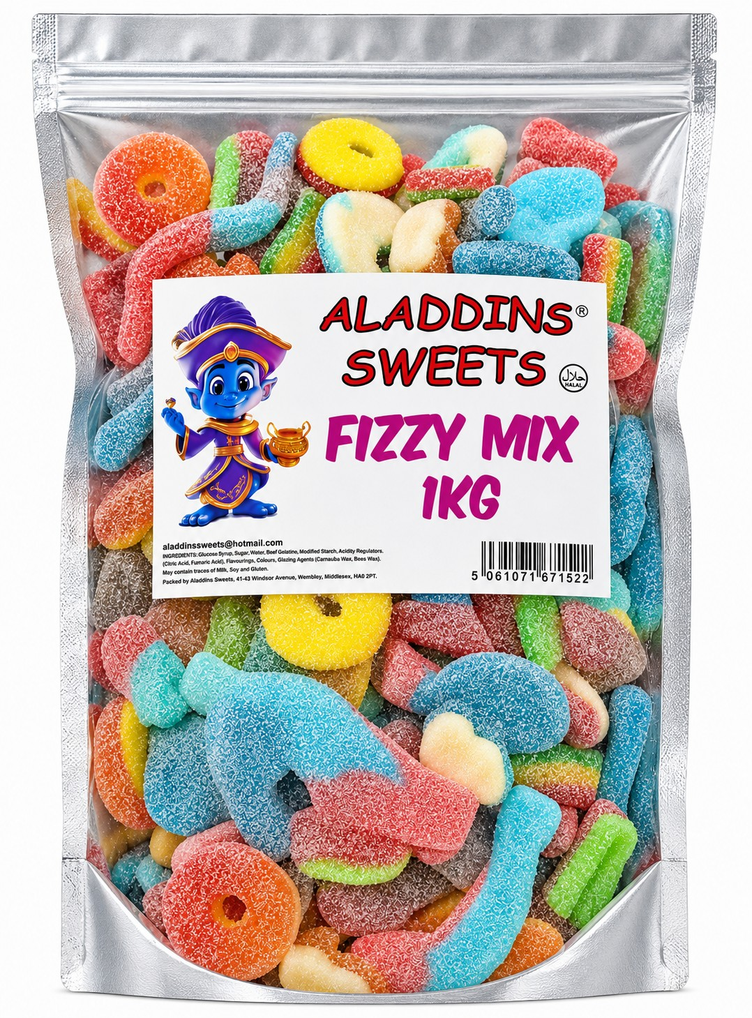 1kg Fizzy Sour Pick n Mix Halal Jelly Aladdins Sweets Assorted Jellies