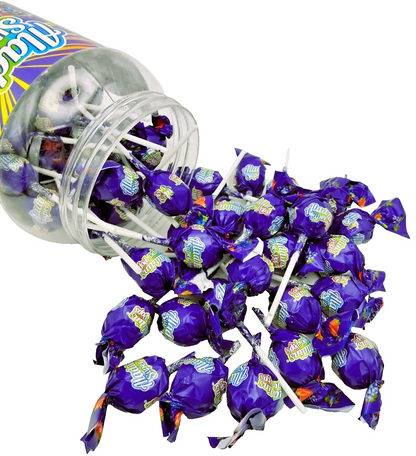 Aladdins Super Pops 60 x Lollipops Bubblegum Centre Grape Flavour Lollies