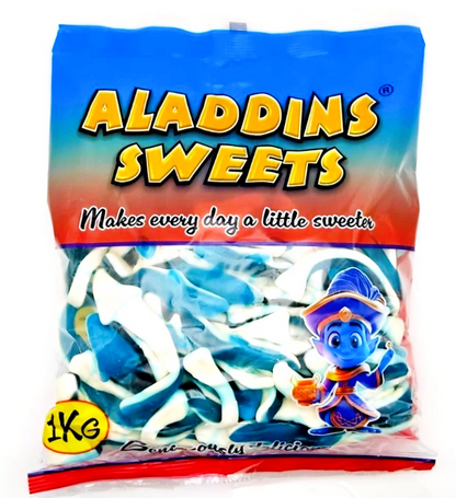 1kg Large Blue Jelly Sharks Bag - Halal |Aladdins Sweets