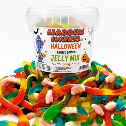 Halloween Spooky Jellies - Jelly & Fizzy Sour Sweets - 9 Flavours - 500g Tub - Halal - Aladdins Sweets