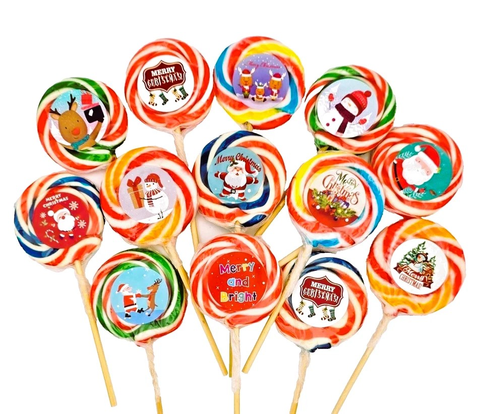 Christmas Large Fruity Lollipops - Party Bags & Gifts Sweets - Halal - Vegan Lollies - Snacks Candy