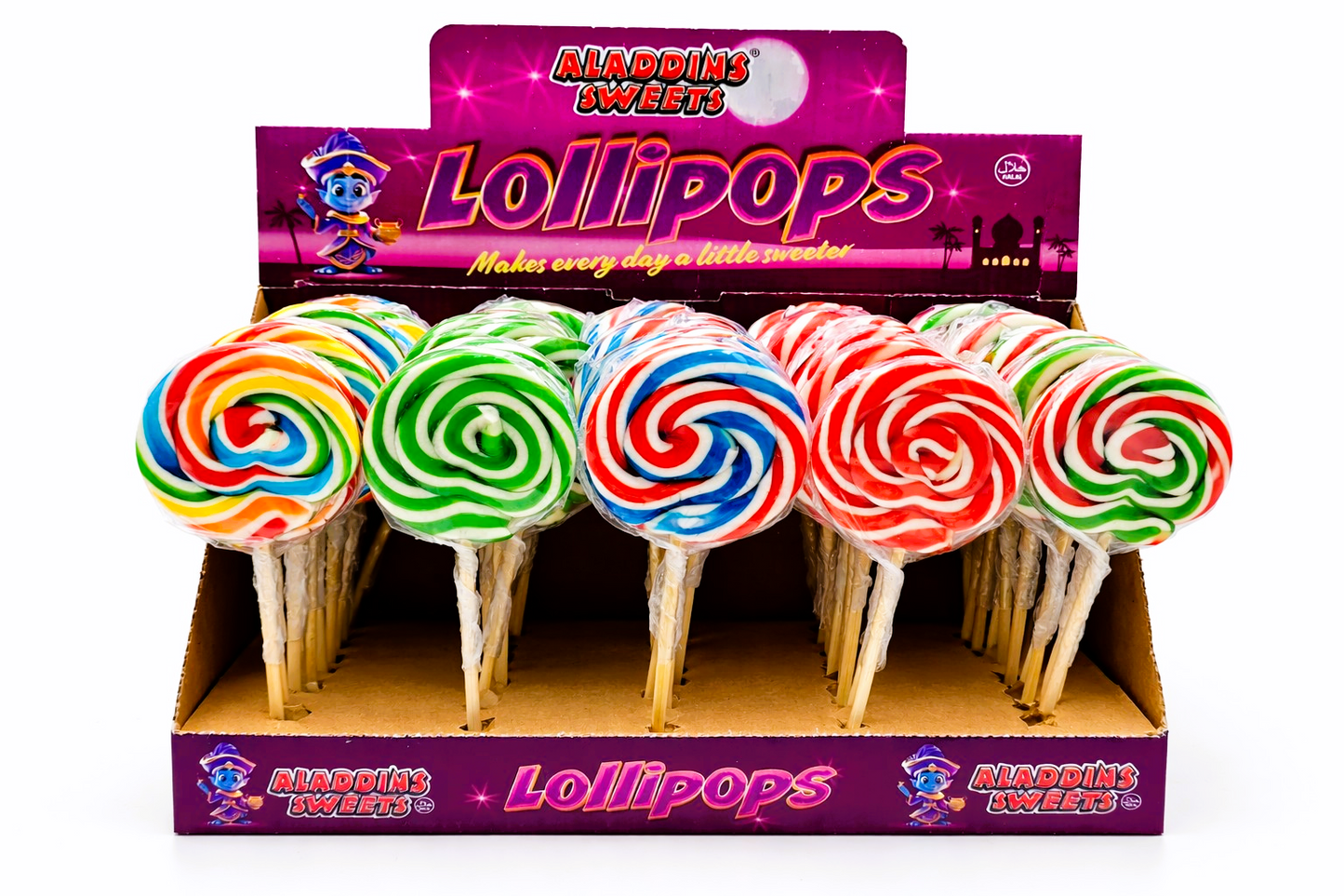 Pack of 50 Halal RonRon Lollipops Rainbow Swirly Lollies